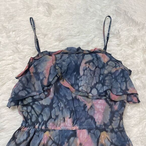 Aritzia Wilfred Free Silk Dress Blue Floral Spagetti Strap Ruffle Mini Summer Si - Picture 4 of 12